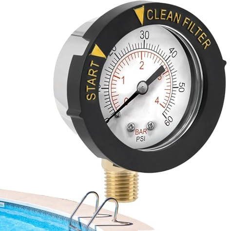 Manómetro de Filtro de Piscina,Manómetro de presión de Piscina | Manómetro de Filtro de Piscina Impermeable de 0-60 PSI con indicador de Filtro Limpio | Rosca de tubería de 1/4 de Pulgada,