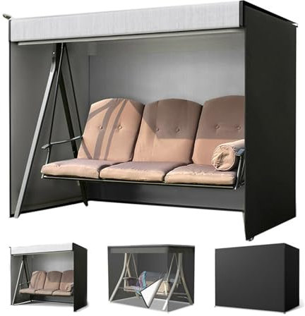 3 Seater Garden Swing Covers Waterproof Anti-UV Heavy Duty 210D Oxford Fabric Outdoor Patio Swing Protective Cover, Swing Chair Canopy Replacement, Large Garden Swing Seat Cover, Black, 160x120x170cm