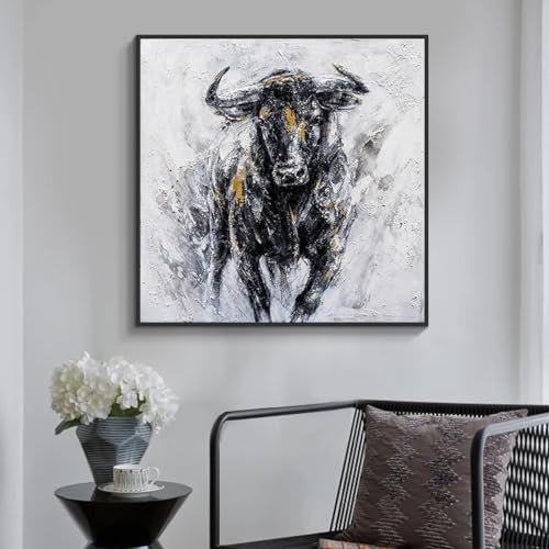 Pintura al óleo abstracta de corrida de toros impresa en lienzo, carteles e impresiones, imágenes artísticas de pared de ganado para decoración de sala de estar, 40x40cm sin marco