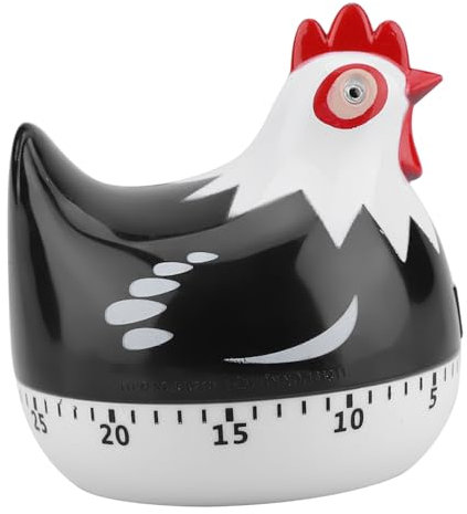 WPKD BLUEIY Temporizador de Cocina,Mecánico de Cuenta Regresiva,Lindo Patrón en Forma de Pollo,PP Elementos Electrónicos,para Cocinar,Hornear(6,5 * 6,5cm,Negro)