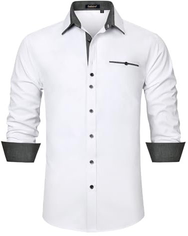 Enlision Chemises habillées à manches longues pour homme - Chemise décontractée - Coupe droite, blanc/noir, XL