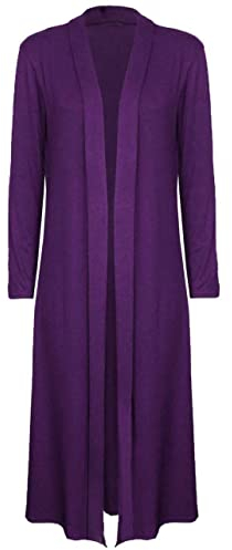 FASHIONISM Maxi cardigan da donna, tinta unita, a maniche lunghe, aperto sul davanti, con colletto lungo, cappotto spolverino taglie 40-58, Viola, 44-46