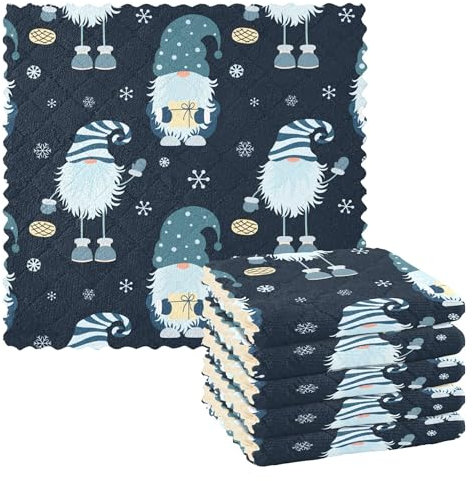 Caihoyu Paquete de toallas de cocina de microfibra de gnomo escandinavo de Goodluck de Navidad, paquete de paños de cocina, absorbentes