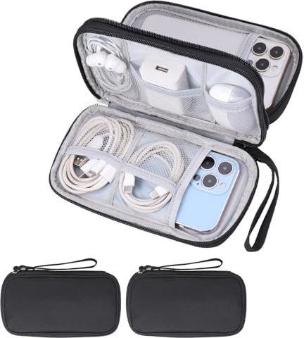 Huiguli 2Pcs Electronics Accessories Organizer Bag, Portable Travel Cable Organiser Bag, Waterproof Electronics Organiser Travel Pouch, Double Layer Electronics Accessories Bag for Cables USB, Black