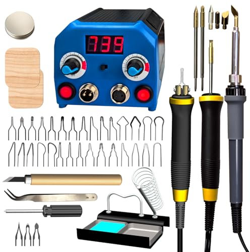 FIRElood LH55-3-3 Holzverbrennungsset, Brandmalerei-Holzverbrennungswerkzeug-Set mit Brandmalerei-Maschine, 33 Drahtspitzen, 3 Holzverbrennungsstifte, einstellbare Temperatur 250–700 ℃