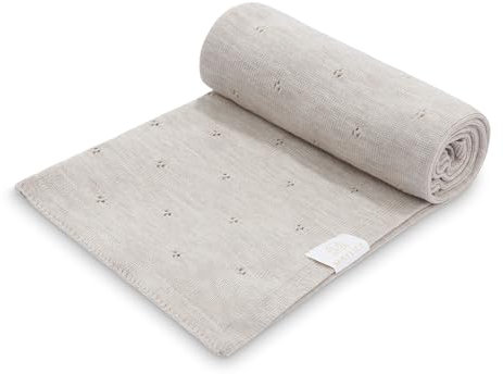 MAYLILY Babydecke merinowolle 80x100 cm – 100% Merino Wolle – Hergestellt in EU – Handgefertigt – Hypoallergen – Temperaturregulierend für Sommer und Winter – Leicht und transportfreundlich – Beige