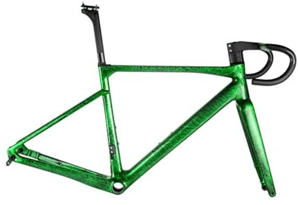 DUOCAI T1000 Carbon Rennrad Rahmen 700x32C Scheibenbremse Voll Versteckte Kabel Racing Fahrrad Frameset Mit Lenker(Crystal Green,Size XS Glossy)