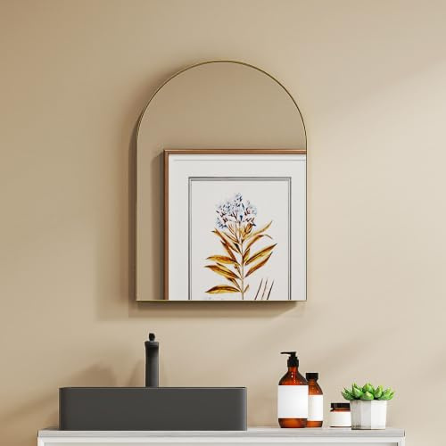 HOMCOM Miroir Mural Arqué Miroir de Salle de Bain 50 x 70 cm Doré | Haute Définition, Cadre en Alliage d'Aluminium, pour Salon, Chambre, Entrée