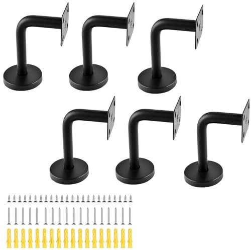 Juego de Soportes de Pasamanos Docache - Soportes de Pasamanos de Acero Inoxidable Con Diseño Negro Plano Para Barandillas, Pasillos, Barandillas de Madera, Pasamanos (6 Piezas)