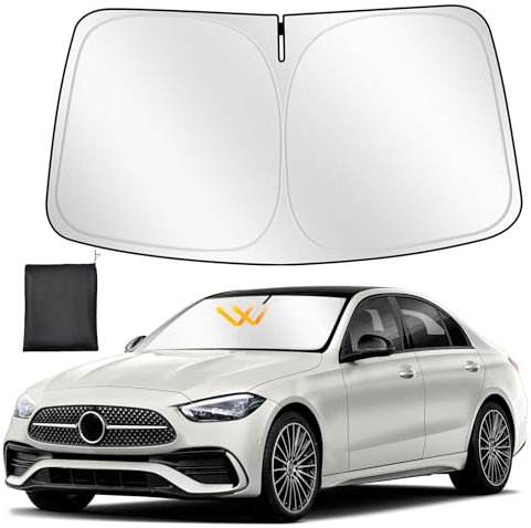 ZATOOTO Parasol para Mercedes Benz C Class 2014-2021, Parasol Coche Delantero Plegable, Grueso y Reflectante de Poliéster Bloquea los Rayos UV y Mantiene el Coche Más Fresco