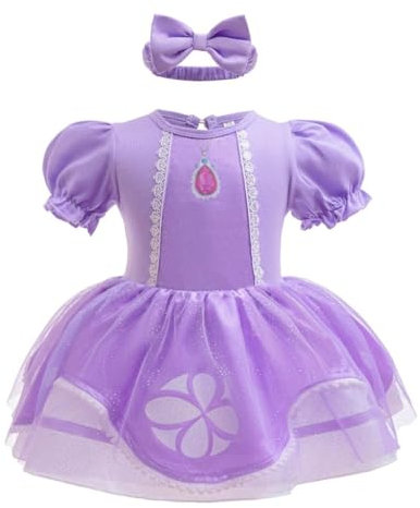 Lito Angels Prinzessin Sofia die Erste Kostüm Kleid Verkleidung für Baby Mädchen, Body Strampler mit Stirnband Größe 18-24 Monate 92