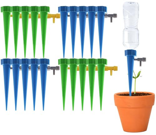 20 Pack Self Watering Spikes for Plant, Self Watering Planter Insert, Plant Watering Spikes with Adjustable Control Valve Switch, Plant Watering Devices for Indoor Outdoor Potted Plants