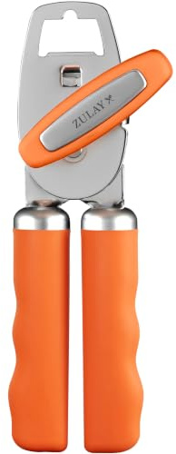 Zulay Kitchen Schwerlast-Dosenöffner aus Edelstahl mit Flaschenöffner – Rostfreier manueller Dosenöffner mit Drehknopf & Soft-Grip-Griffen – Orange