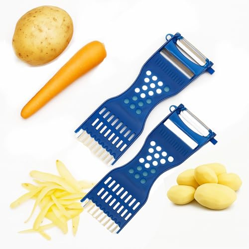 GWAWG Mandoline Cuisine Multifonctions 2 Pièces – Coupe Légumes Manuel, Râpe Julienne, Éplucheur Fruits et Légumes, Trancheuse de Pommes de Terre, Accessoires Ustensiles Cuisine Bleue