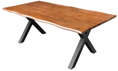Riess Ambiente Massiver Esstisch Genesis - 160cm - braun schwarz - Akazienholz X-Gestell Baumkante Design Tisch Esszimmer modern