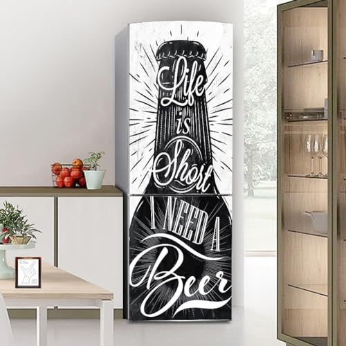 Adhesivos para nevera, Pegatina for nevera, cubierta completa for puerta, cubiertas for, pegatinas de pared for calcomanía cocina, cerveza vida corta en blanco y negro(M: 60x180 cm)