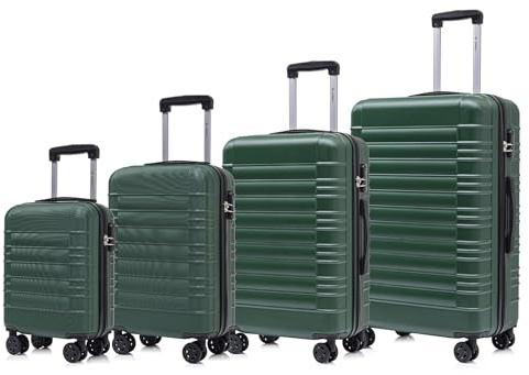 YONSLY Koffer Suitcase Set, Trolley Reisekoffer, Rollkoffer Handgepäck, Kofferset, Gepäckset mit 360° Rollen, Hartschalenreisekoffer, Zahlenschloss, Weicher Gummigriff(4er Set, S,M,L&XL,Dunkelgrün)
