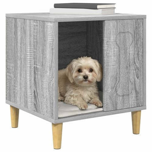 vidaXL Hundehütte Graues Sonoma 44 x 42 x 49 cm Holzwerkstoff, Stylisches Hundezuhause für das Wohnzimmer, modernes, rechteckiges Design, strapazierfähiger Unterschlupf