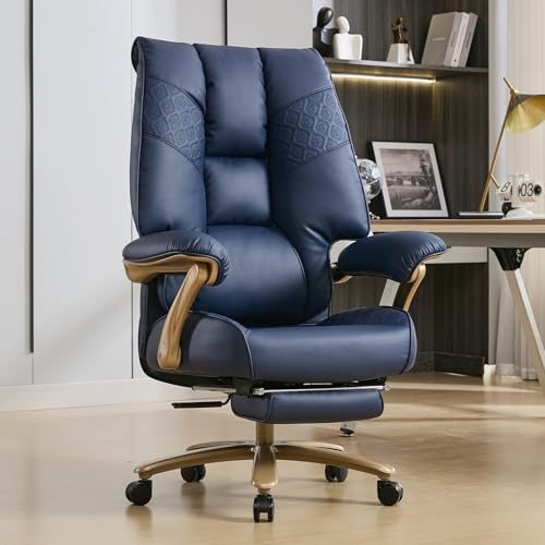 EXCEBET XXL Bürostuhl bis 200kg belastbar, Ergonomischer Chefsessel mit Federkern & Formschaum, Extra breiter Schreibtischstuhl mit Fußstütze, Drehstuhl für langes Sitzen (Blau)