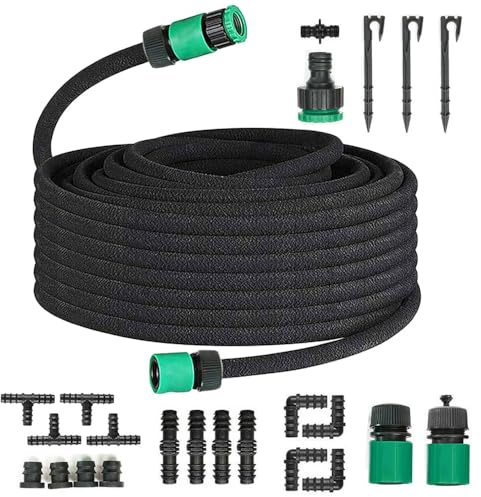 30M Soaker Hose, 1/2 Drip Hose Set, Garden Drip Irrigation Hose Kit with Connectors, Water Saving Slow Release Watering Hose for Flower Beds, Vegetable Gardens, Lawns