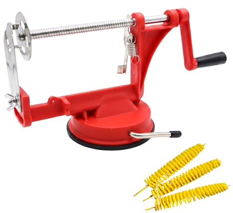 WestCH Affetta Patate a Spirale Manuale, con Base Antiscivolo, Rosso | Taglia Patate a Spirale Inossidabile, Affettatrice Spirale di Patate con Maniglia, per Frutta Verdura Carote Cetrioli