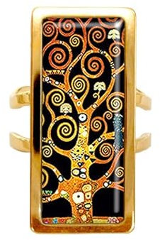 Bague rectangle Arbre de vie Spirales Klimt acier inoxydable cabochon