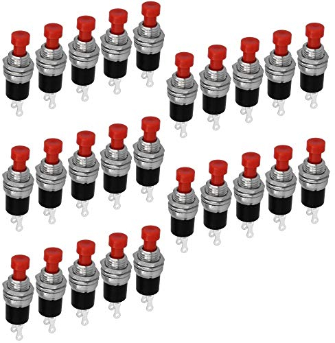 WITTKOWARE Miniatur-Drucktaster, Einbau-Ø 7mm, AUS-(EIN), 1 Schließer-Schaltkontakt, 0,5A/250V~ (25 Stück, Tastenfarbe rot)