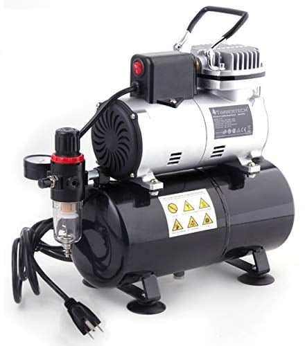 Timbertech Professional Upgraded Piston Airbrush Compressor with Motor Cool Down Fan ABPST08, Mix 57PSI, Quiet Airbrush Compressor with Tank for Airbrush Paint, Nails, Tattoo, Makeup, Cake Painting