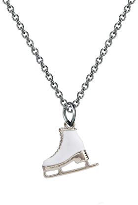 Skater-Halskette, Schlittschuh-Halskette, weiß emailliert, Eiskunstlauf-Anhänger, Team-Sport, Skater-Schmuck, Schlittschuh-Liebhaber, Geschenk, Edelstahl