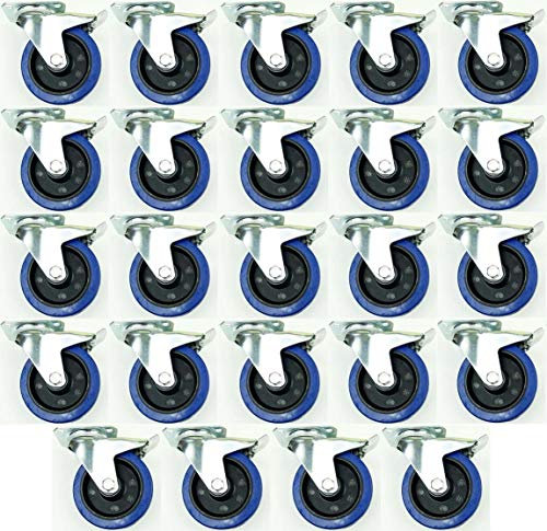 24 Stück 125mm Blue Wheels Lenkrollen mit Feststellbremse/Bremse FS Transportrollen Blau 200kg / Rad - INDUSTRIEQALITÄT (24x Brems)