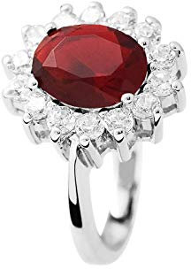 Essens Anello Principessa Diana con Rubino Sintetico in Argento 925 - Misura Regolabile