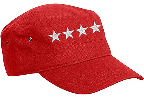Nashville print factory Military Cap Bestickt mit Sternen Basecap Militär Mütze General (Red, 4 Sterne)