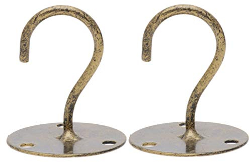 DOITOOL 2PCS Bronze Stainless Steel Ceiling Hooks Plate, Heavy Duty Round Base Screw Top Mount Overhead Wall Hook for Hanging Light Ceiling Fan Plant Basket Tool and Mosquito Net etc.