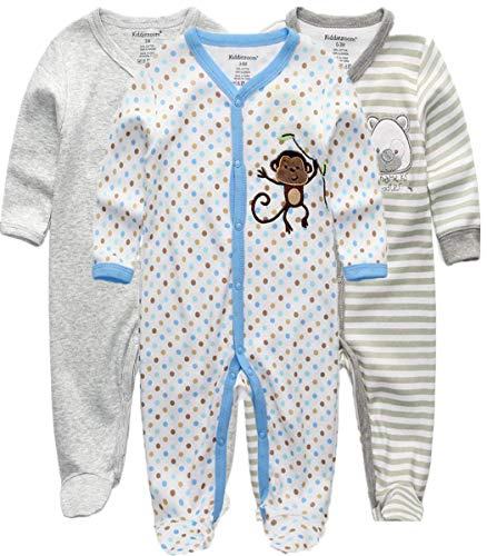 Kiddiezoom Grenouillère à manches longues en coton pour bébé garçon, coupe ajustée, recouvre les pieds, Design3, 3-6 Months