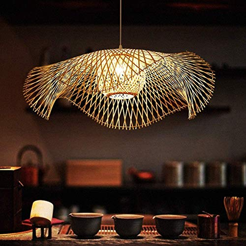 Vintage Bambus Gewebte Hängelampe Natürliche Bambus Gewebte Lampe Landbeleuchtung Pendellampe Handgewebte E27 Höhenverstellbare Hängeleuchte Villa Schlafzimmer Wohnzimmer Dekoration Kronleuchter,55cm
