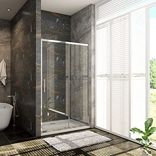 Porta Scorrevole Per Nicchia Box Doccia entrata Laterale Vetro Temperato Trasparente 5 mm Profilo Cromato Lucido 120x185 cm (Larghezza x Altezza)