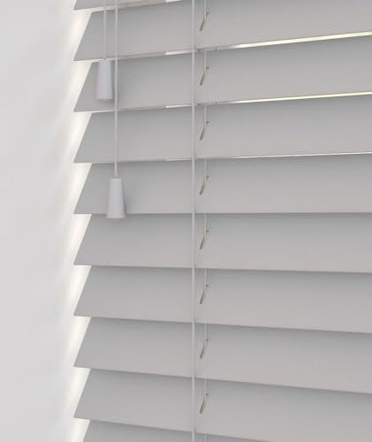 Real Wood Venetian Blind [Grey, 90cm Width x 160cm Drop, String]