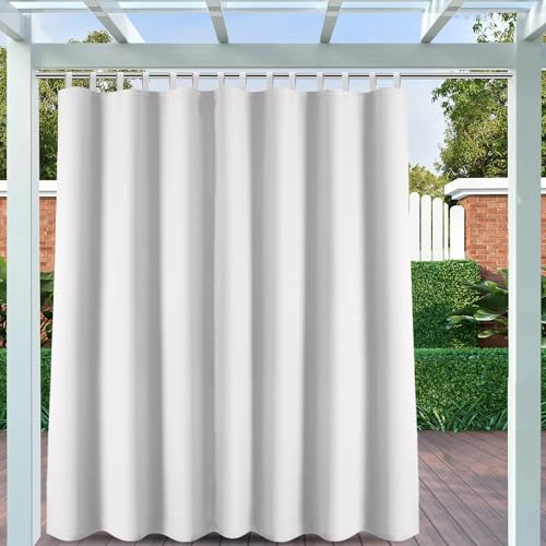 Clothink Outdoor Vorhang Wetterfest Klettverschluss, Outdoorvorhänge Wasserdicht Outdoor Gardinen Sonnenschutz Sichtschutz für Balkon Pergola Terrasse Veranda (255x245cm, 1 Stück, Grau-Weiß)