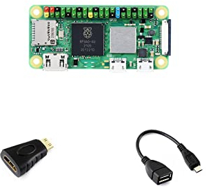 Waveshare Raspberry Pi Zero 2 W Package A Bundle with Mini HDMI to HDMI Adapter 2X20 Pinheader and Micro USB OTG Cable (4 Items) with Pre-Solder Color Coded Pinheader