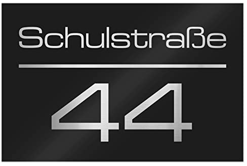 Hausnummer Anthrazit - Hausnummernschild mit Lasergravur - Straßenname und Nummer - Türschild Personalisiert - Hausnummern - Namensschilder Haustür (300x200 mm)