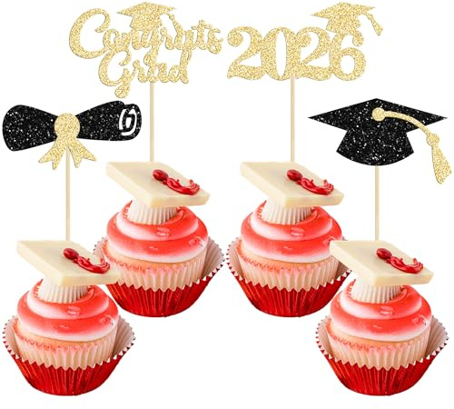 Gyufise 24 Stück 2022 Graduation Cupcake Toppers Black Glitter Congrats Grad 2022 Graduation Cap Diplom Cupcake Picks 2022 Graduation Theme Party Cake Decorations Supplies
