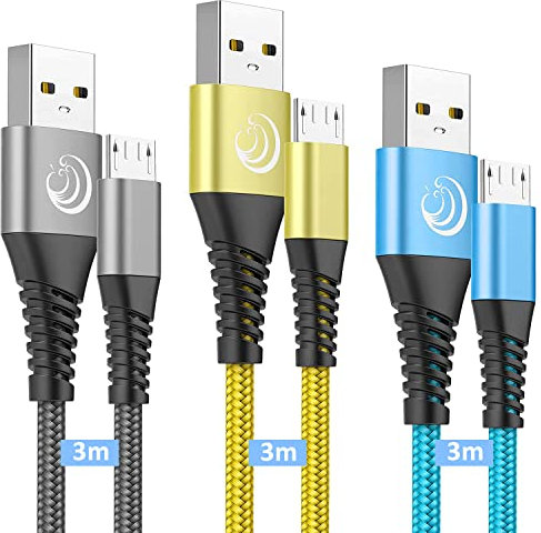 Yosou Micro USB Cable 3M 3Pack Long Android Charger Cable Nylon Charging Cable USB Wire Micro Charger Lead for Samsung Galaxy S7 Edge S6 S5 J8 J7 J5 J6 J3 A6 A10, Huawei, PS4, Xbox,Kindle Fire,Tablet