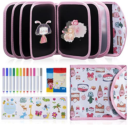 DoGeek Erasable Drawing Pad, Portable Reusable Drawing Board, Crazy Food Travel Toys Doodle Book for Kids 3 4 5 6 7 8 Year Old Boy Girl Birthday Gifts, 14 Pages for Magic Drawing with 12 Pens