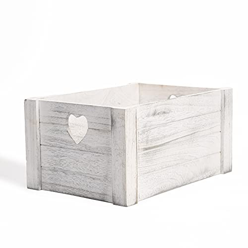 Wickerfield Medium White Wash Wood Storage Crate, Heart Handle Gift Hamper