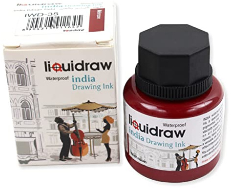 Liquidraw Coloured Drawing India Ink, Maroon - 35ml | Artist Supply, Non-Fade, Waterproof, Lightfast & Permanent, Pens & Brushes, Use on Paper Board, Canvas, Fabric & Wood