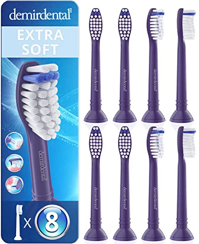 8er demirdental Aufsätze Extra Soft passend für Philips Sonicare Ersatzbürsten, extra Weiche Borsten für sehr empfindliche Zähne, Lila, entspricht HX6058ep