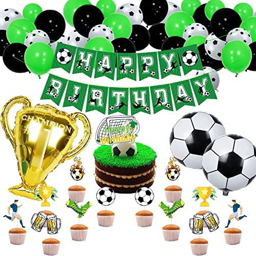 Fußball Party Dekorationen, Fußball-Geburtstagsfeier-Dekorationen, Fussball Geburtstag Deko, Fußball Themen Happy Birthday Partyset, Dekoration für Kinder und Fußballfans, Geburtstagsparty