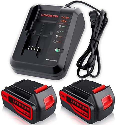 Ersatz akku für Black und Decker Akku 18v 5.0Ah 2Stück mit Ladegerät Schnellladegerät 10.8V-20V C4052BD PCC685L Ladegerät 2A Li-Ionen Ladegerät EU-Stecker