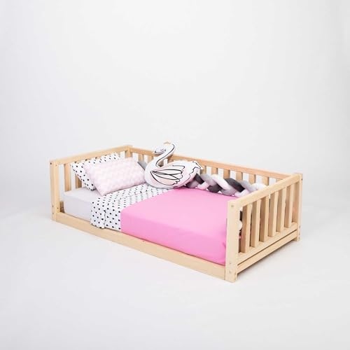 Sweet Home FROM WOOD Etagenbett, Massivholzbett, Bodenbett mit Schienen, Kinderbettrahmen, Hausbett (Kiefernholz, 160x70cm)