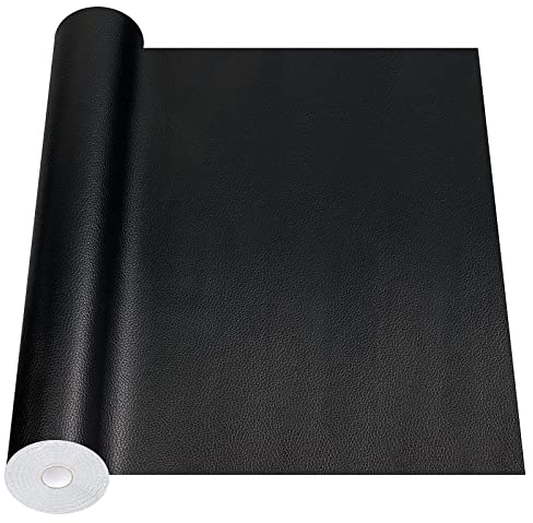 Kunstleder selbstklebend 40 X 200 cm, Lederflicken selbstklebend Kunstleder Reparaturset, Leather Repair Kit Leder Klebefolie für Auto Bürostuhl Sofa, Schwarz